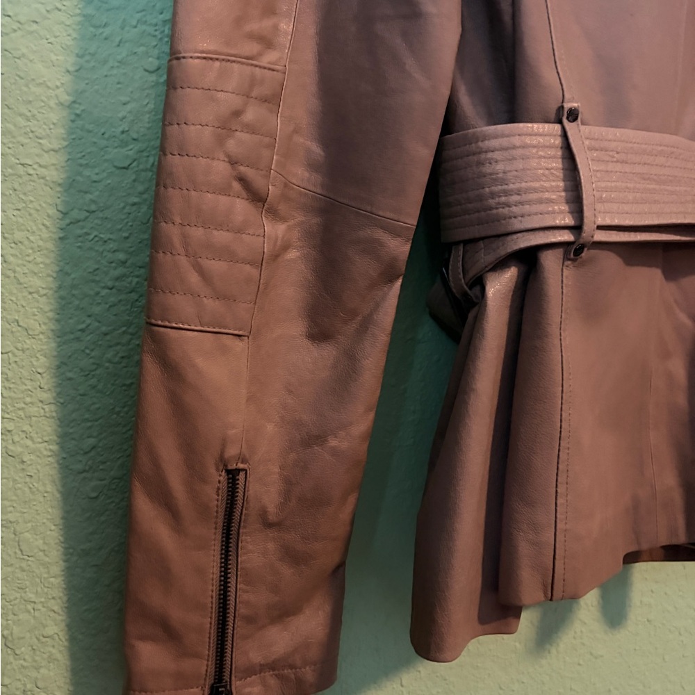 Tan Leather Jacket with Belt - Picture 6 of 7